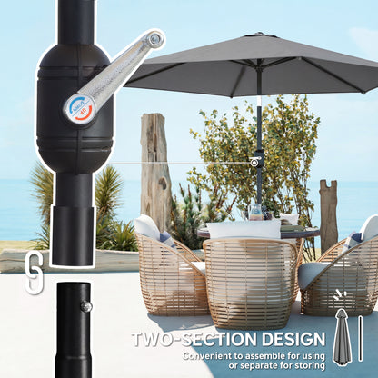 2.6 m Garden Parasol Umbrella with Aluminium Pole, Outdoor Patio Umbrella with Tilt and Crank, Vent, Grey