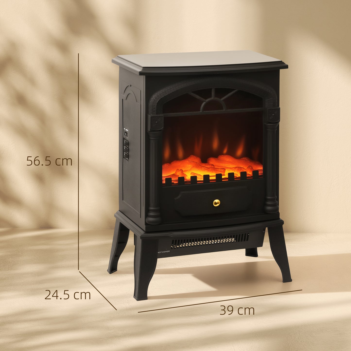 Electric Fireplace Stove Heater with 3D Flame Effect, 2000W/1000W