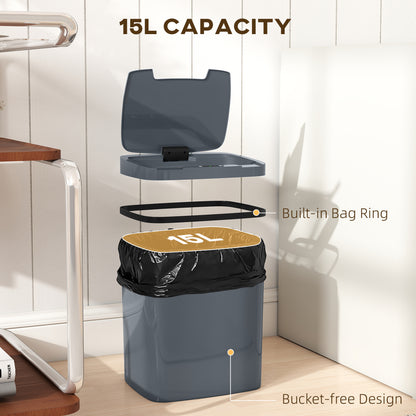 15L Sensor Bin, Automatic Touchless Kitchen Bin, Easy Clean, Battery Operated for Home Office, Bedroom, Bathroom, Grey