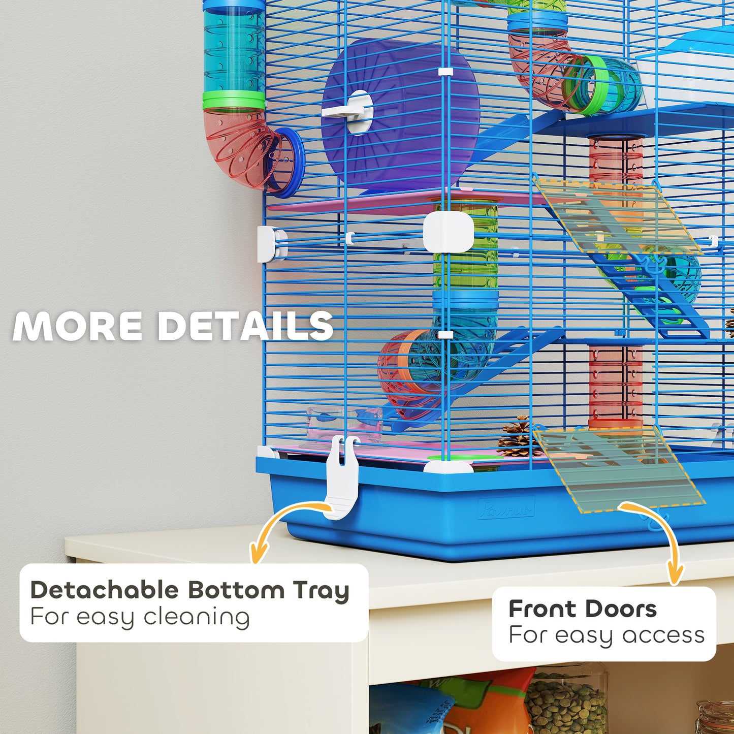 5 Tier Hamster Cage Carrier Habitat w/ Exercise Wheels, Tunnel, Blue