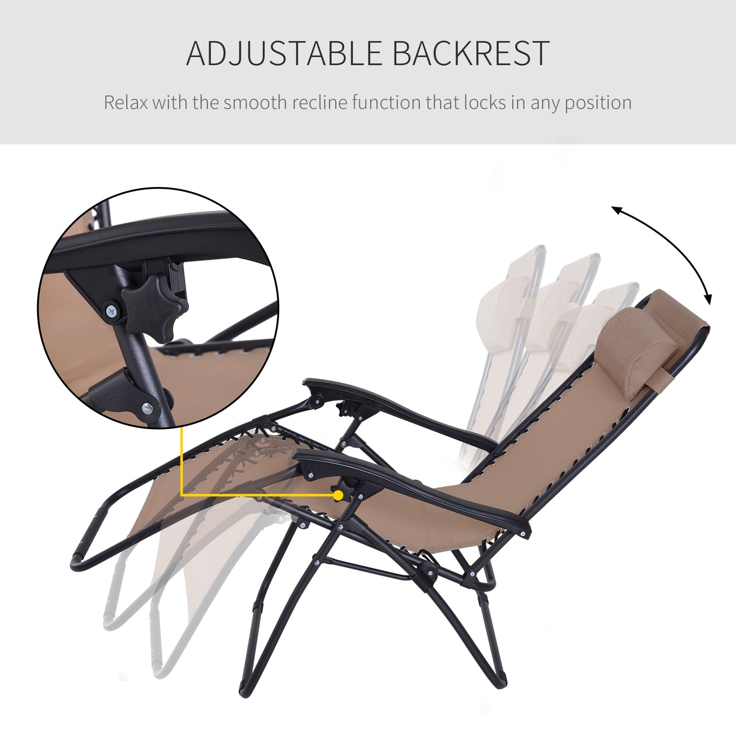 Zero Gravity Chair Metal Frame Texteline Armchair Outdoor Folding and Reclining Sun Lounger with Head Pillow for Patio Deckin