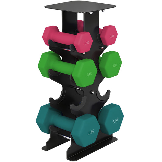 Hex Dumbbells Set with Dumbbell Rack, Non Slip Hand Weights for Home Gym Strength Training, 2 x 1kg, 2 x 3kg, 2 x 5kg