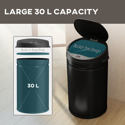 30L Stainless Steel Sensor Bin - Black