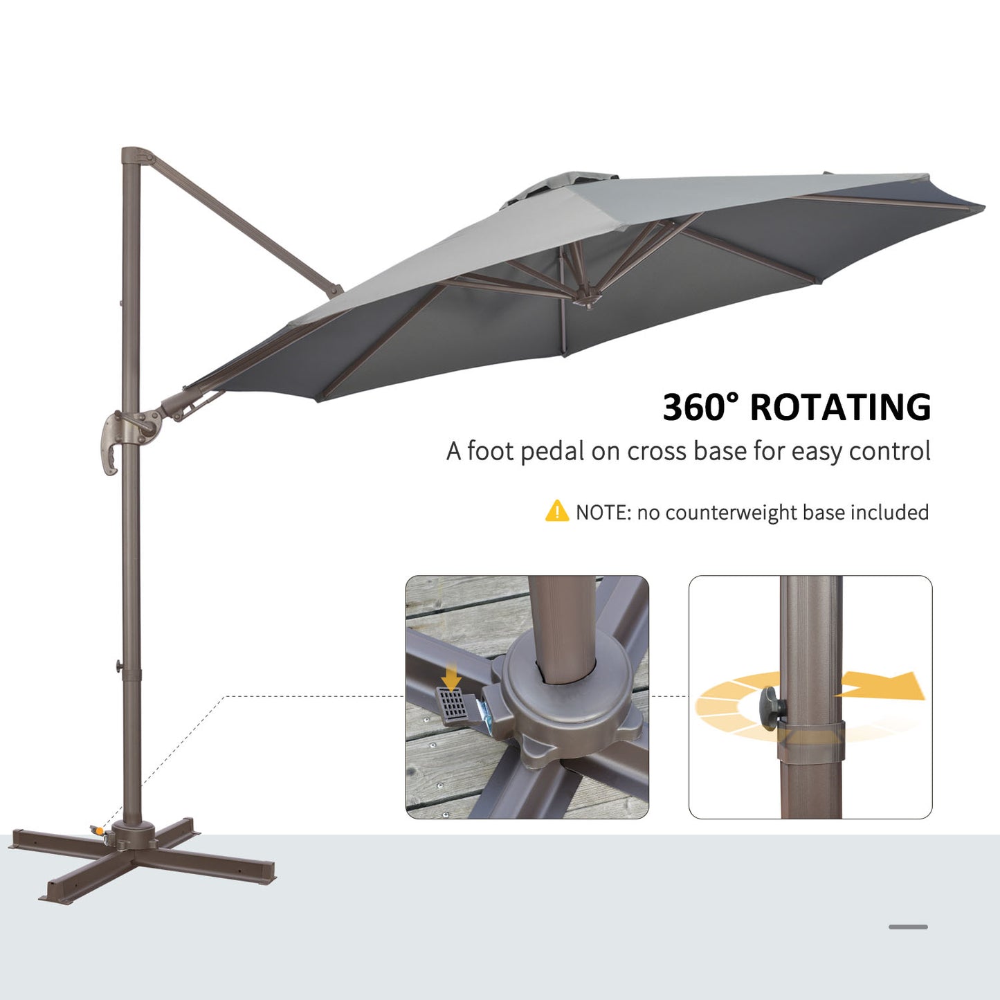 3(m) Cantilever Parasol 360° Rotation Roma Umbrella Hanging Sun Shade with Aluminium Frame, Tilt Crank