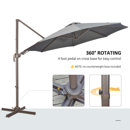 3(m) Cantilever Parasol 360° Rotation Roma Umbrella Hanging Sun Shade with Aluminium Frame, Tilt Crank