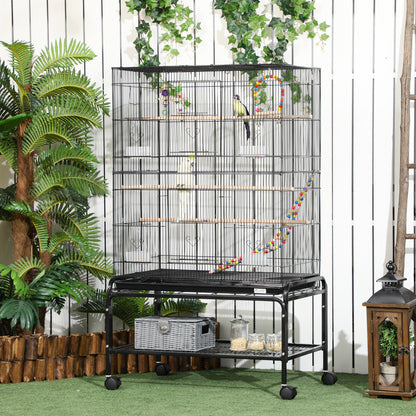 Large Bird Cage Budgie Cage with Stand, Toys, Wheels, Accessories, Storage Shelf for Canaries, Finches, Lovebirds