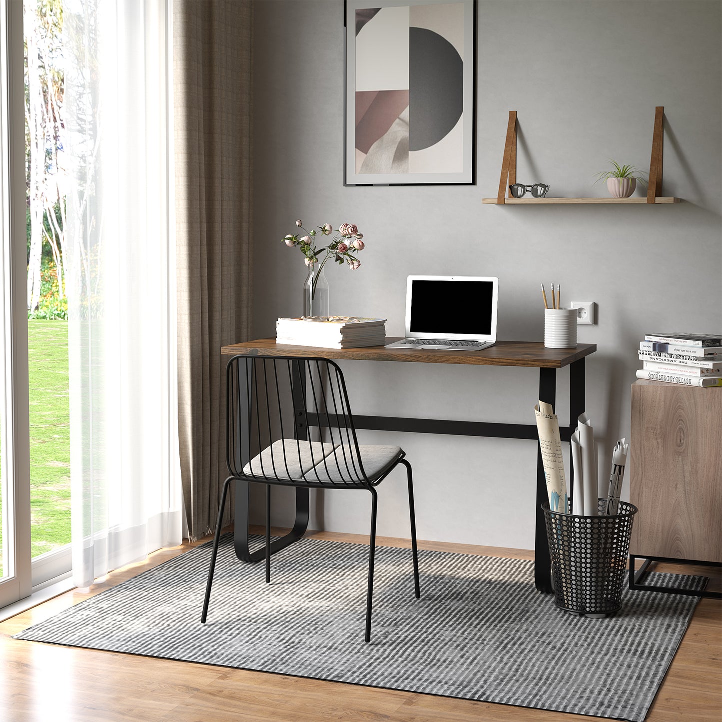 Industrial Writing Desk With Metal Legs, 115 x 58 x 74.5cm, Rustic Brown and Black