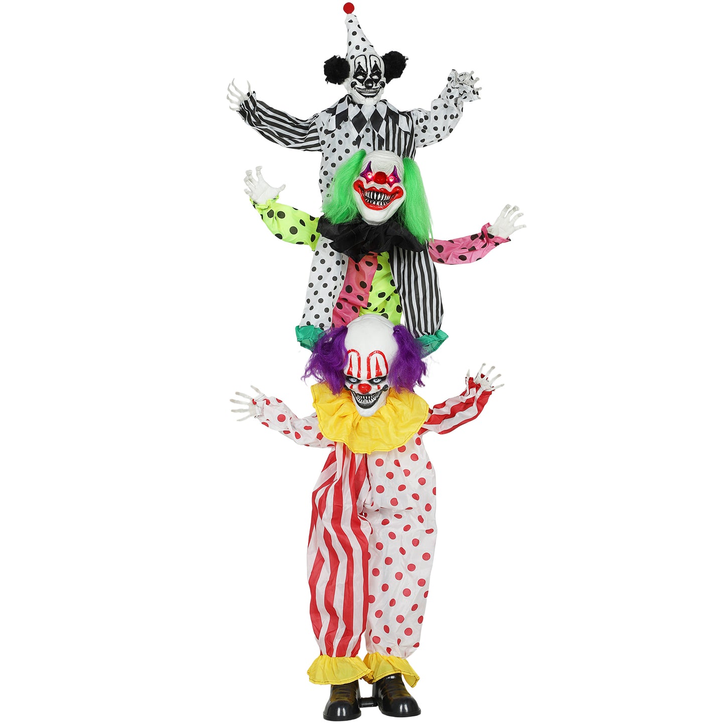 Life Size Stackable Halloween Animated Clown with Red Light Up Eyes, Sound Activated Scary Halloween Decorations