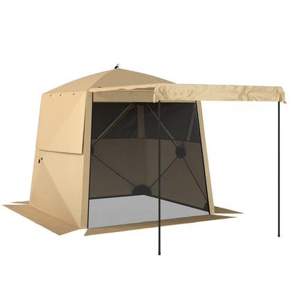 Pop Up Gazebo Waterproof Instant Shelter with Awning Mesh Windows for Camping Patio 2 x 2 m, Khaki