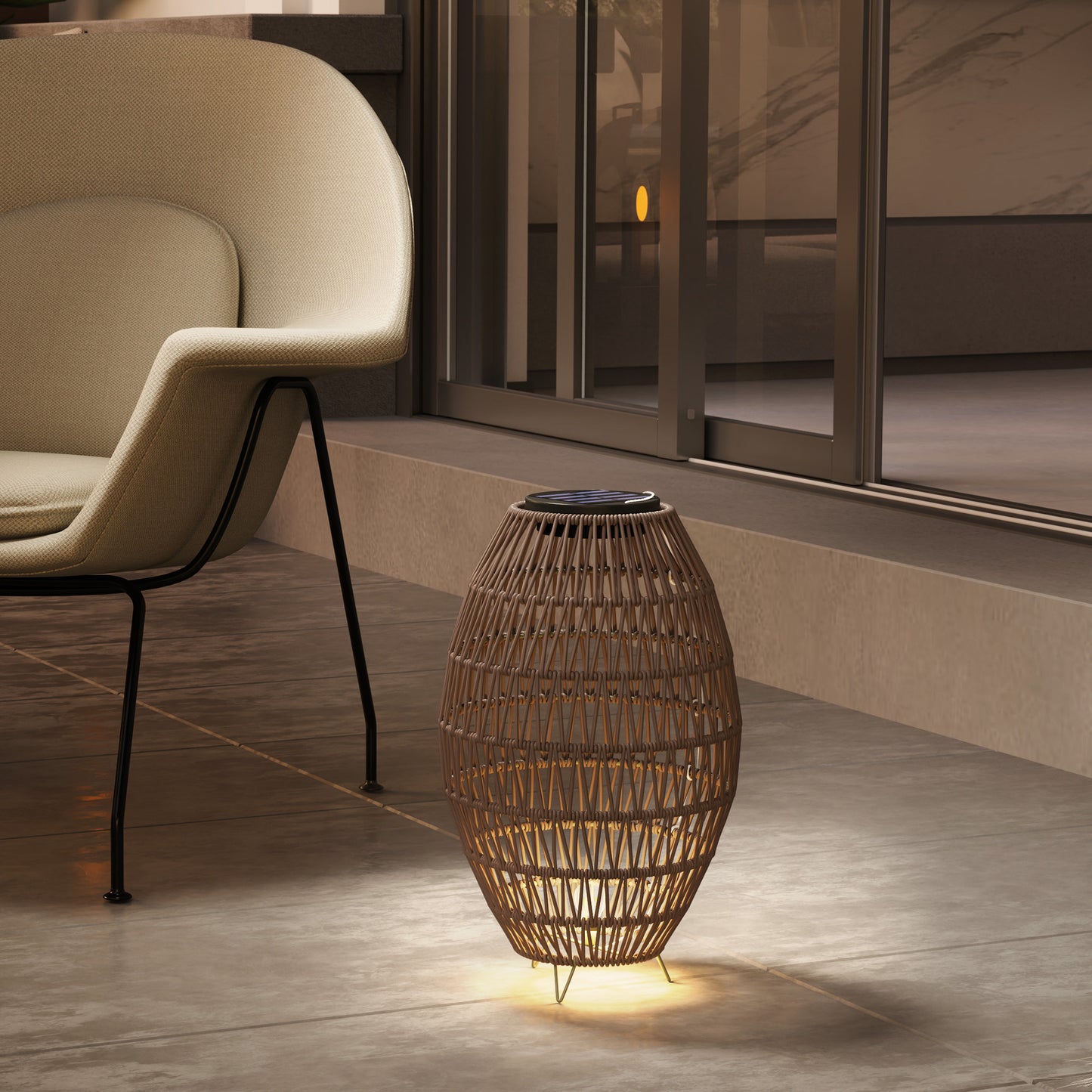 Rattan Solar Lamp, Garden Solar Lantern with Auto On/Off Light, IP44 Waterproof, Decorative Outdoor Rattan Lamp for Porch