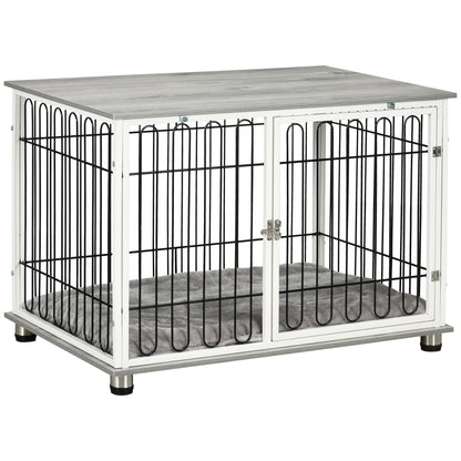 Indoor Dog Crate Furniture, Side End Table, with Soft Washable Cushion, Lockable Doors, for Small and Medium Dogs