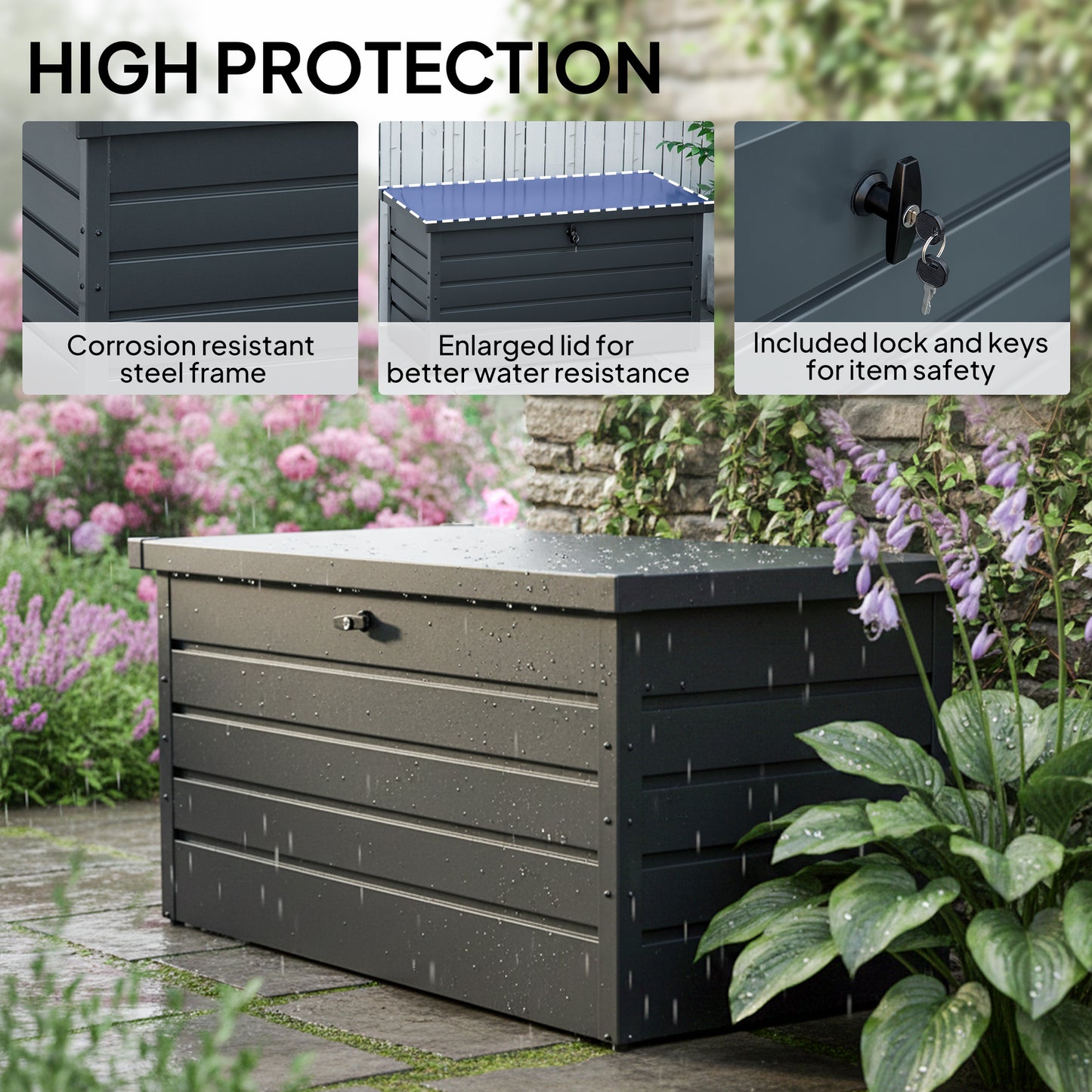 311L Galvanised Steel Garden Storage Box - Dark Grey