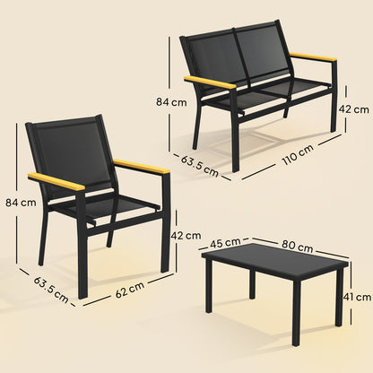 Outdoor Sofa 4 Seater Garden Sofa Set with Loveseat 2 Chairs and Coffee Table Black