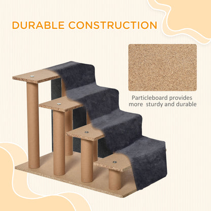 Four-Step Dog Stairs, with Washable Plush Cover, for High Bed Sofa, Dog Stairs for Small Dog and Cat - Dark Grey