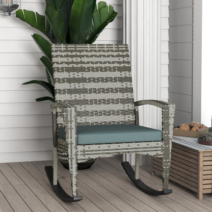 PE Rattan Garden Rocking Chair, Outdoor Rocking with Cushion, 160 KG Capacity Wicker Garden Armchair Rocker