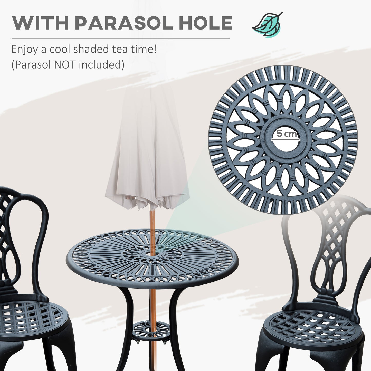 3 Piece Small Patio Furnture Cast Aluminium Bistro Set Garden Outdoor Table and Chairs Shabby Chic Style