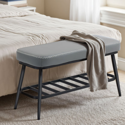 PU Leather Shoe Storage Bench - Grey