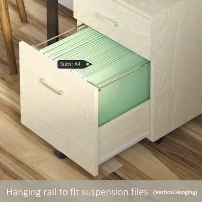2-Drawer Locking Office Filing Cabinet w/ 5 Wheels Rolling Storage Hanging A4 Cupboard Home Organisation, Oak Wood Grain