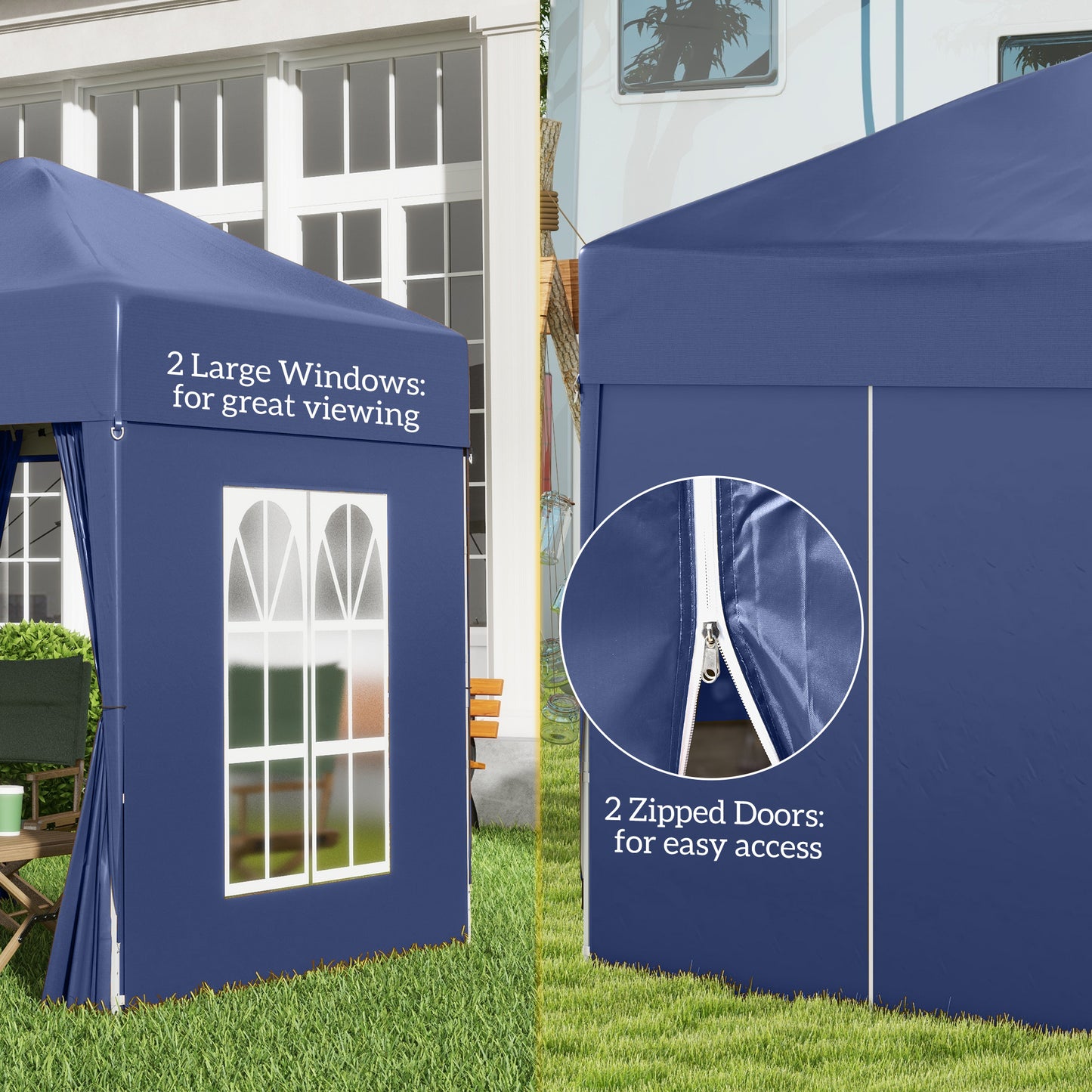 2 x 2 m Garden Pop Up Gazebo, Wedding Party Tent Marquee, Water Resistant Awning Canopy with Sidewalls, Windows, Carry Bag
