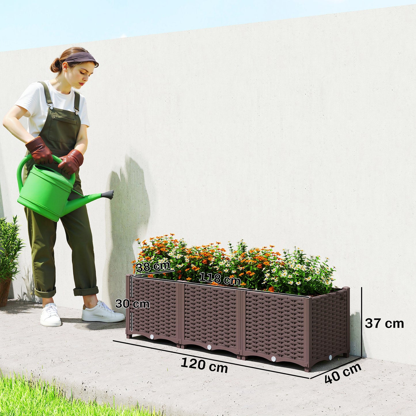 Plastic Raised Garden Bed with Legs, Self Watering Elevated Planter Boxes with Drainage Holes and Plugs