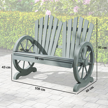 Fir Wood Love Seats with Wheel-Shaped Armrests, Large Load-Bearing Chair, Grey