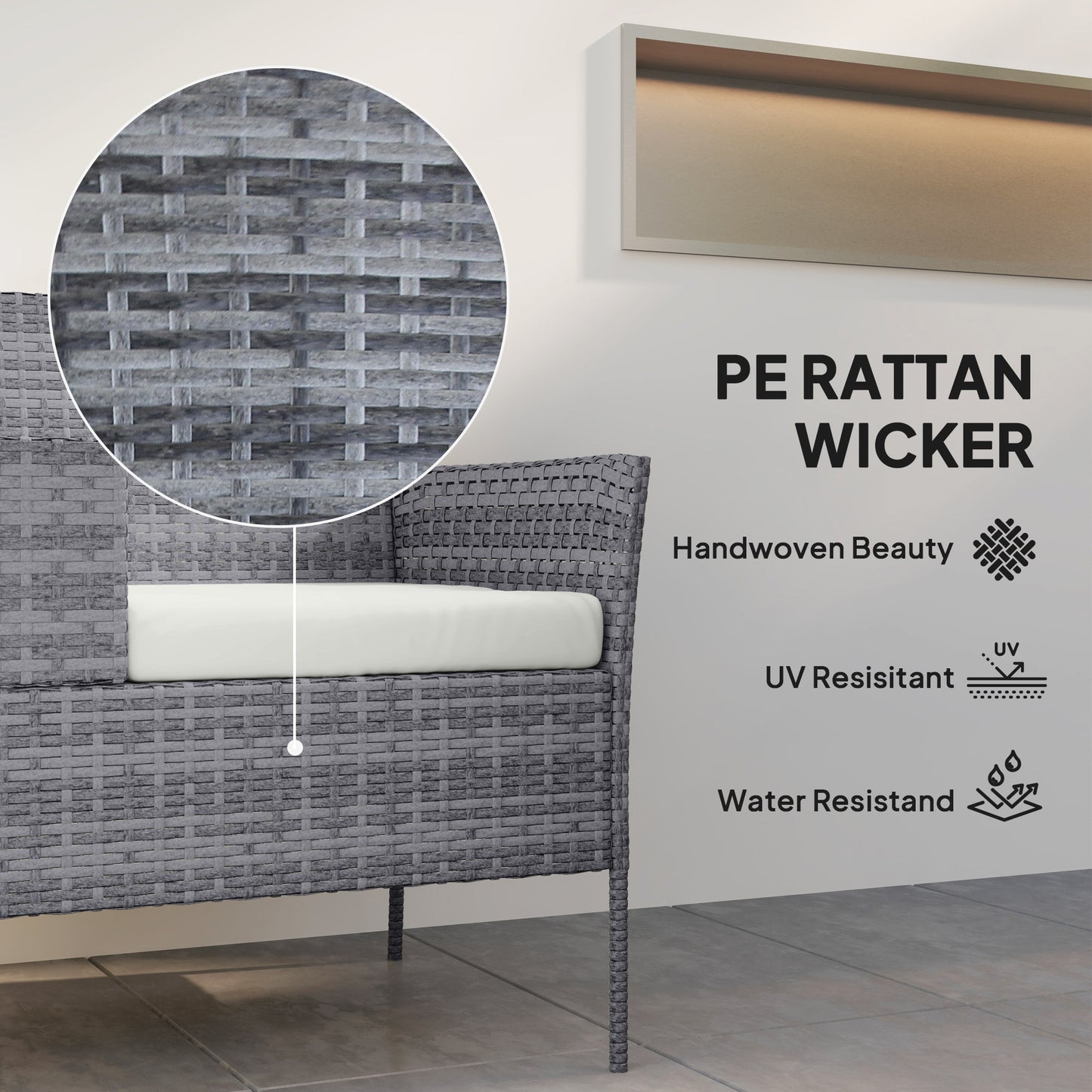 Two-Seat Rattan Chair, with Middle Table - Grey