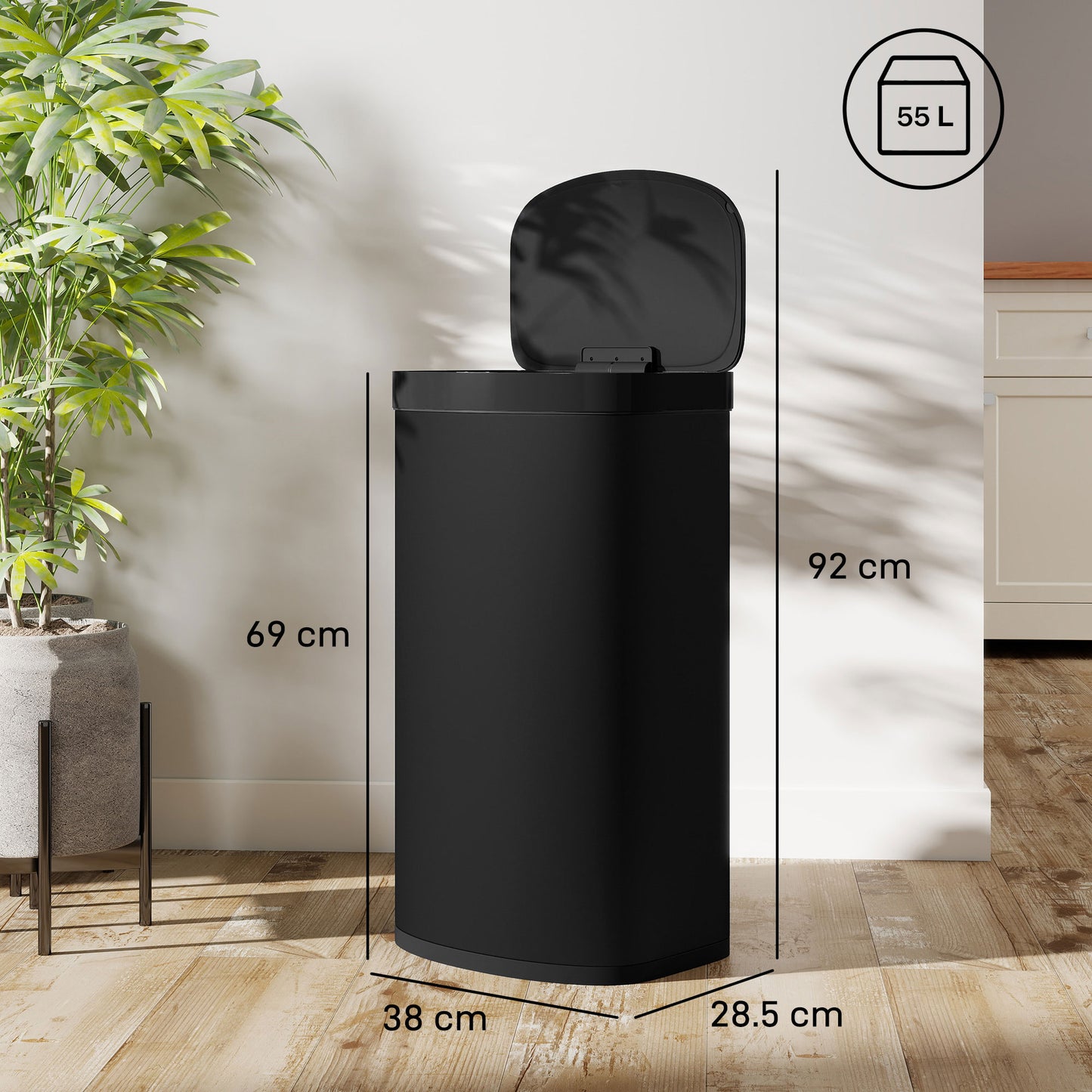 55L Sensor Bin with Soft-Close Lid, Automatic Touchless Motion Sensor Kitchen Bin with Fingerprint Resistant Stainless Steel