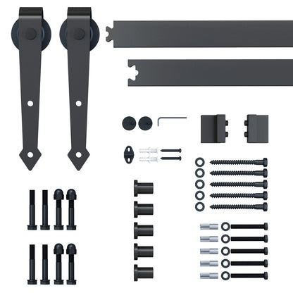 6.6FT/200cm Black Sliding Door Kit for Single Barn Door, Antique Sliding Barn Door Hardware Kit with J Shape Hanger