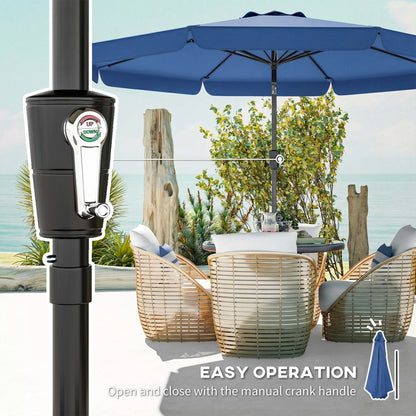 3 m Garden Parasol with Tilt Mechanism & Crank Handle, UPF 30+ Patio Umbrella Outdoor Table Umbrella, Dark Blue