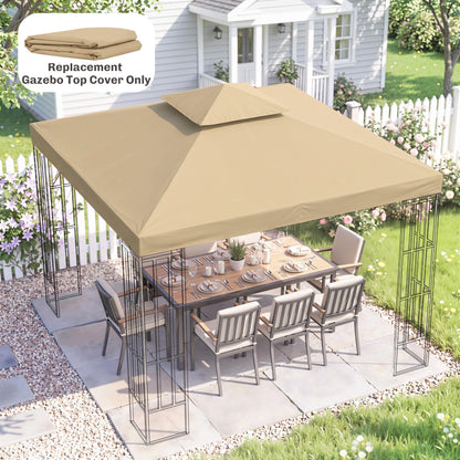 3(m) Gazebo Top Cover Double Tier Canopy Replacement Pavilion Roof Deep Beige