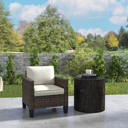 Single Rattan Armchair, with Cushions - Brown