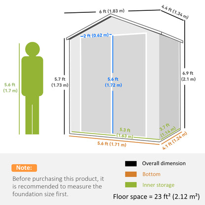 6x4.5ft Garden Storage Shed, Lockable Shed for Small Terraced Gardens with Double Doors, Window, Vent and Plastic Roof