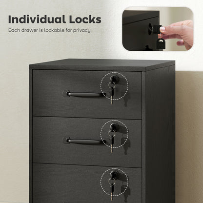 Three Drawer Wood-Effect Filing Cabinet - Black