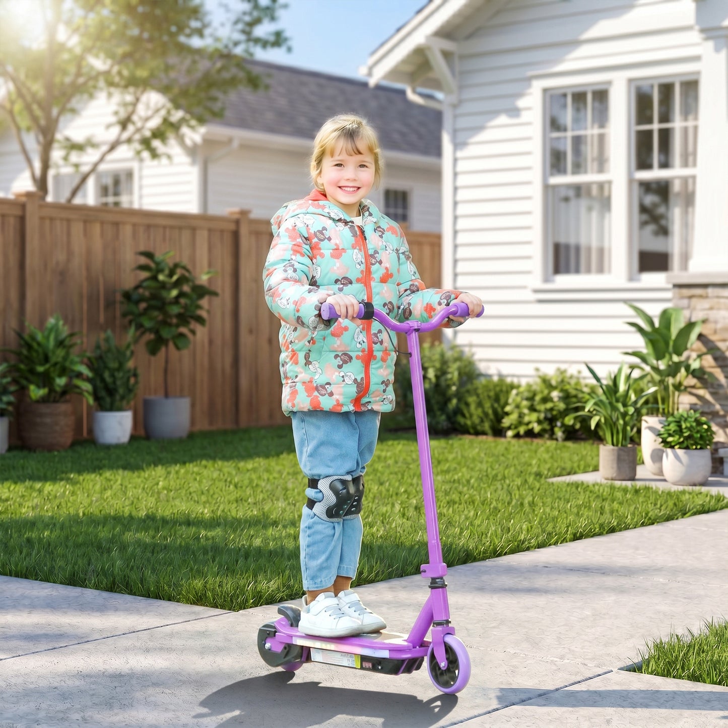 Electric Scooter for Kids 6-14 Years, with Colourful Lights, Purple