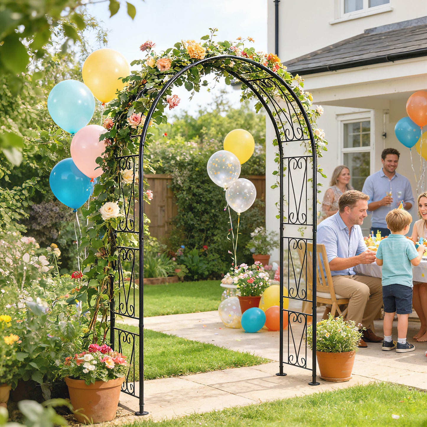 Garden Arch, Arbour Trellis for Climbing Plants, Rose Arch for Wedding Garden Decoration, 155 x 40 x 246 cm, Black