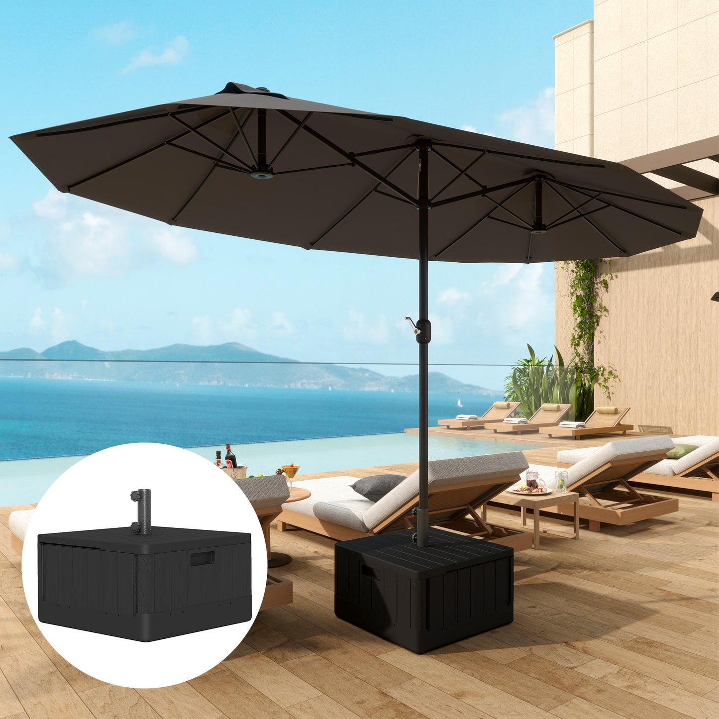 Garden Parasol Base Outdoor Umbrella Stand with Wheels Handles, Garden Umbrella Base, Filled Up to 80kg