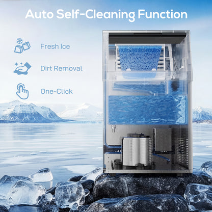 Commercial Ice Maker Machine, 45kg/24H Stainless Steel Under Counter or Freestanding Ice Machine, Silver