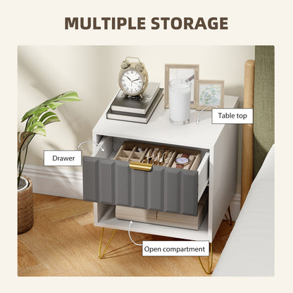 Bedside Table Modern Bedside Cabinet with Drawer and Open Compartment, 45 x 40 x 55, White