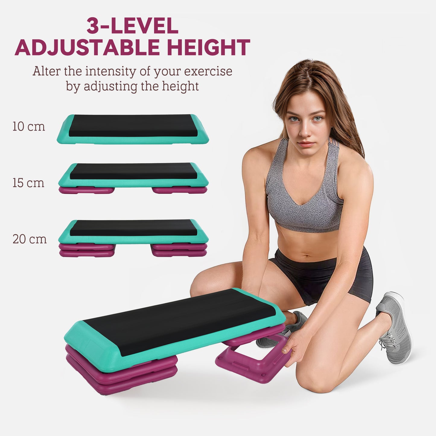3-Level Aerobic Step 10/15/20cm Steppers for Exercise Workout w/ Non-Slip Top Compact Stepper Home Office Indoor Outdoor Fitn