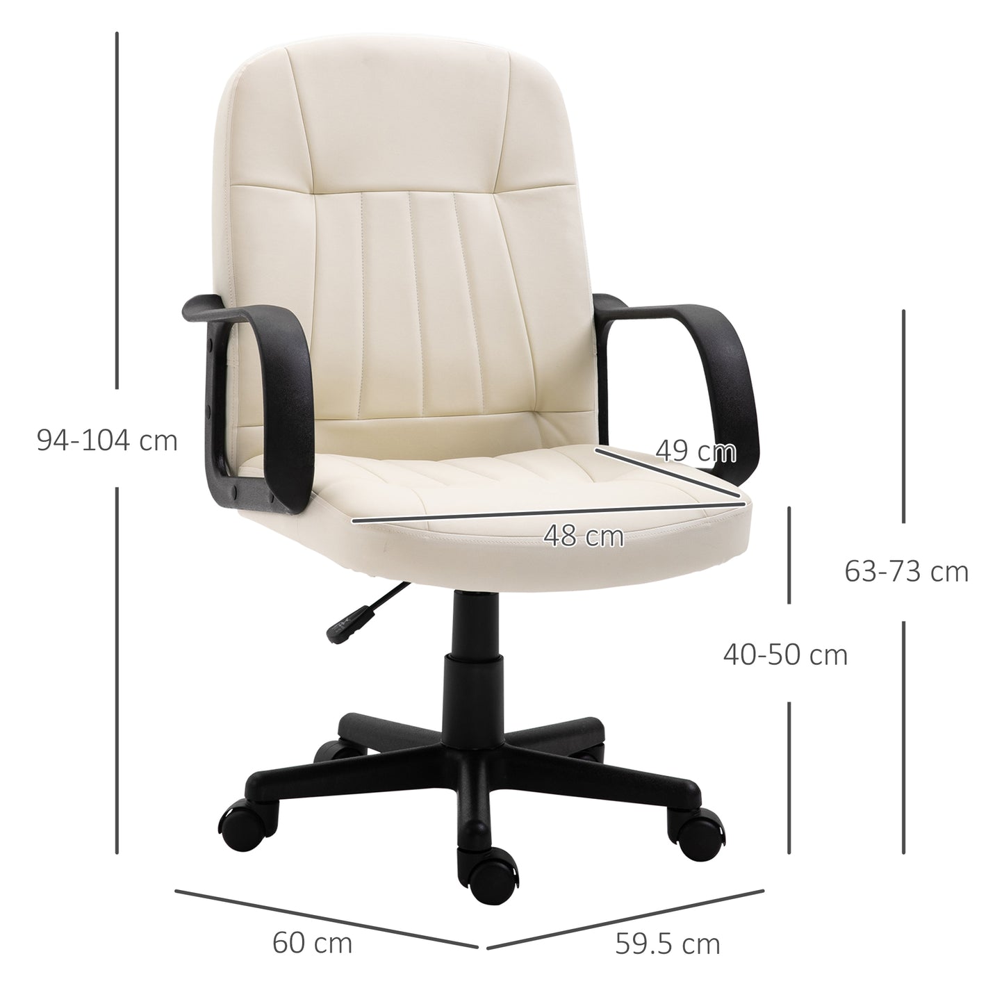 Desk Chair, PU Leather Computer Office Chair with Adjustable Height, Swivel Wheels for Home Work Study, Cream White