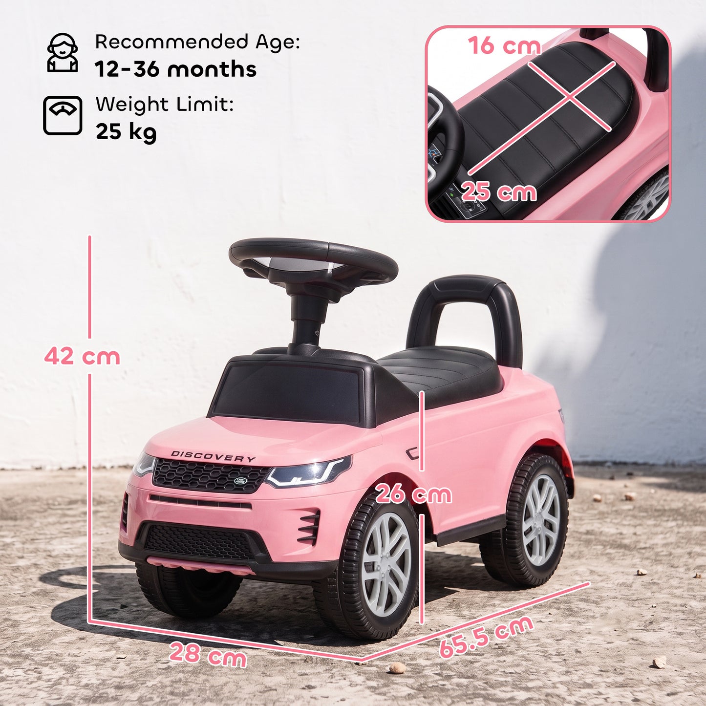 Land Rover Licensed Toddler Ride on Car with Horn, Engine Sounds, Under-Seat Storage, for 18-36 Months, Pink