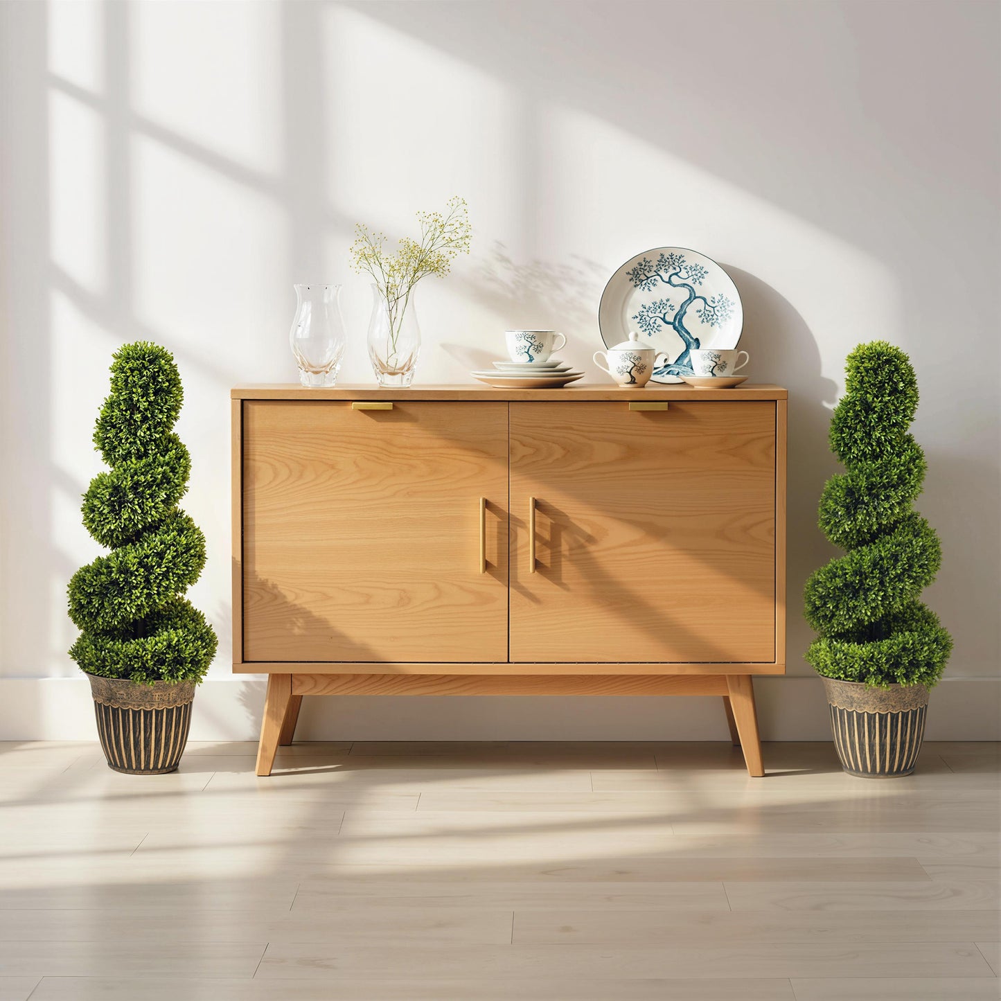 Set of 2 Artificial Plants, Topiary Spiral Boxwood Trees with Pot, for Home Indoor Outdoor Decor, 90cm