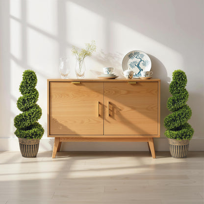 Set of 2 Artificial Plants, Topiary Spiral Boxwood Trees with Pot, for Home Indoor Outdoor Decor, 90cm