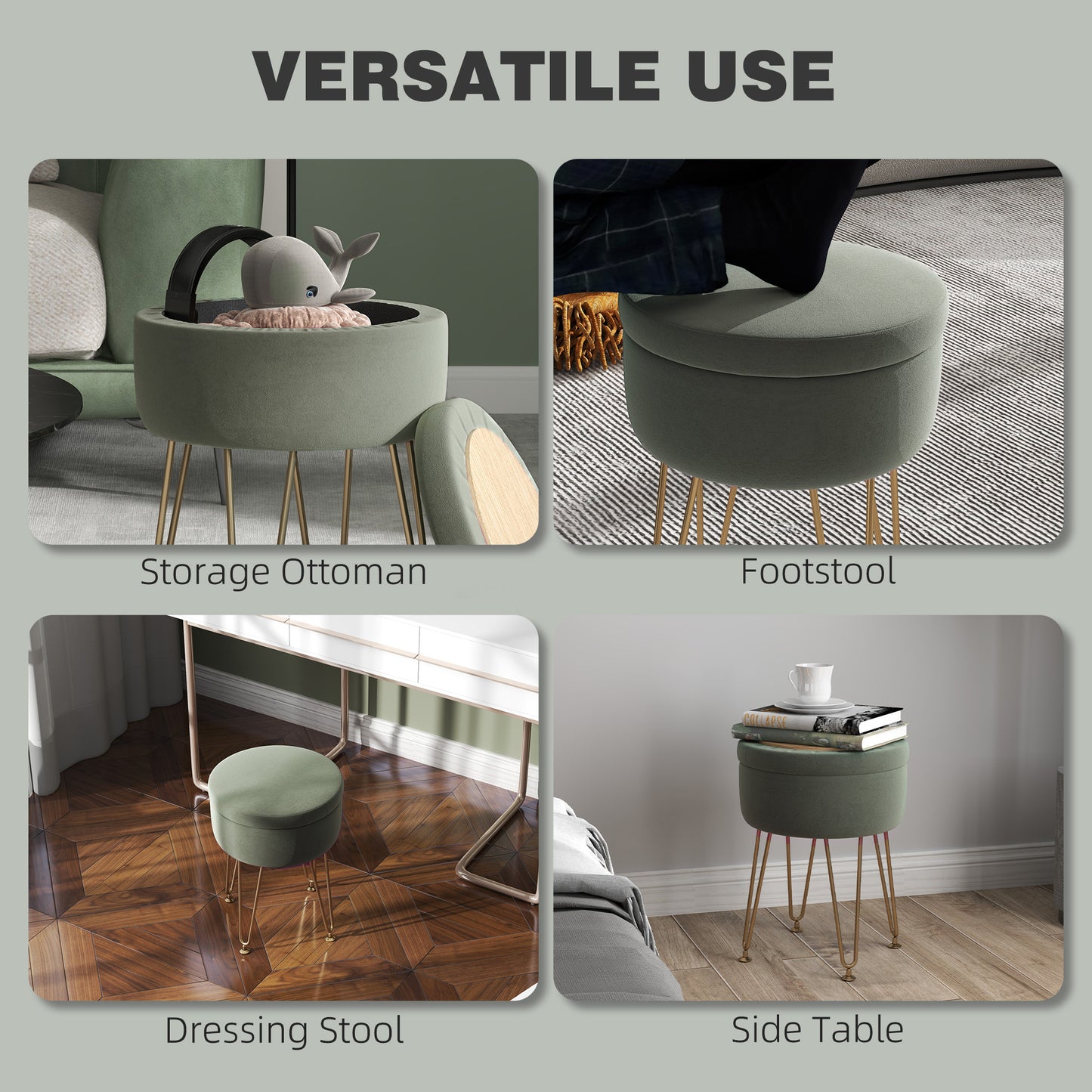 5L Velvet-Feel Storage Ottoman - Green