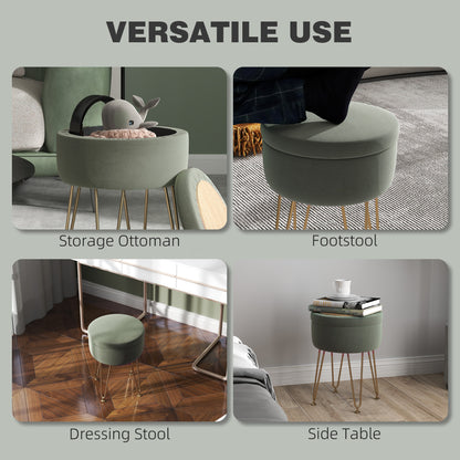 5L Velvet-Feel Storage Ottoman - Green