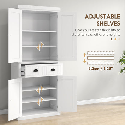 Kitchen Storage Cabinet with Drawer and Adjustable Shelves - White