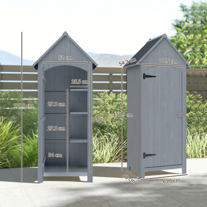 Wooden Garden Storage Shed with 3 Shelves, Outdoor Tool Storage Cabinet with Tilt Roof and Lockable Door