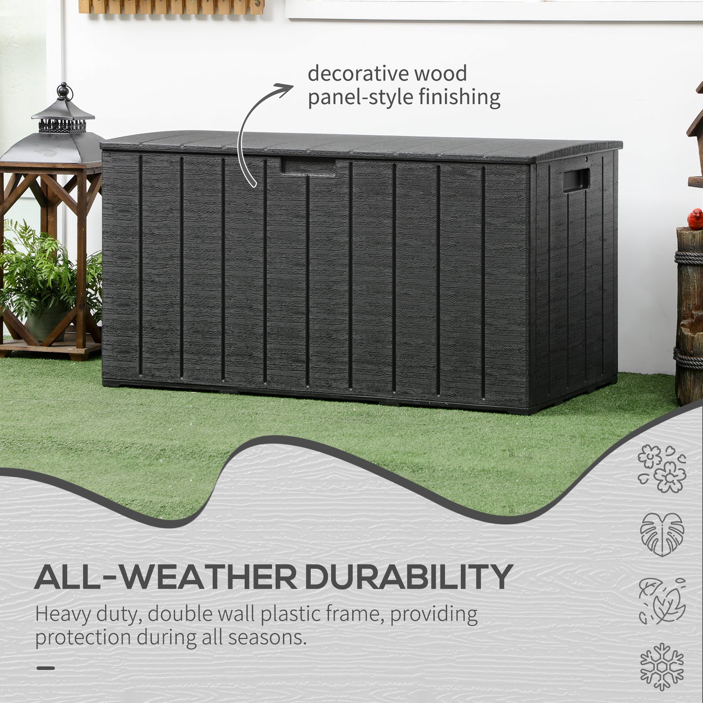 336 Litre Garden Storage Box, Water-resistant Heavy Duty Double Wall Plastic Container