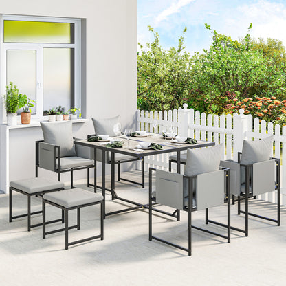 Nine-Piece Steel Frame Garden Dining Set - Dark Grey