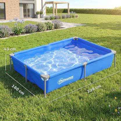 Metal Frame Swimming Pool, Rectangular Above Ground Frame Pool with Repair Patch, 229 x 160 x 43 cm, Blue